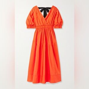 Self-Portrait Orange Cotton Poplin Bow-Back Midi Dress Size 8